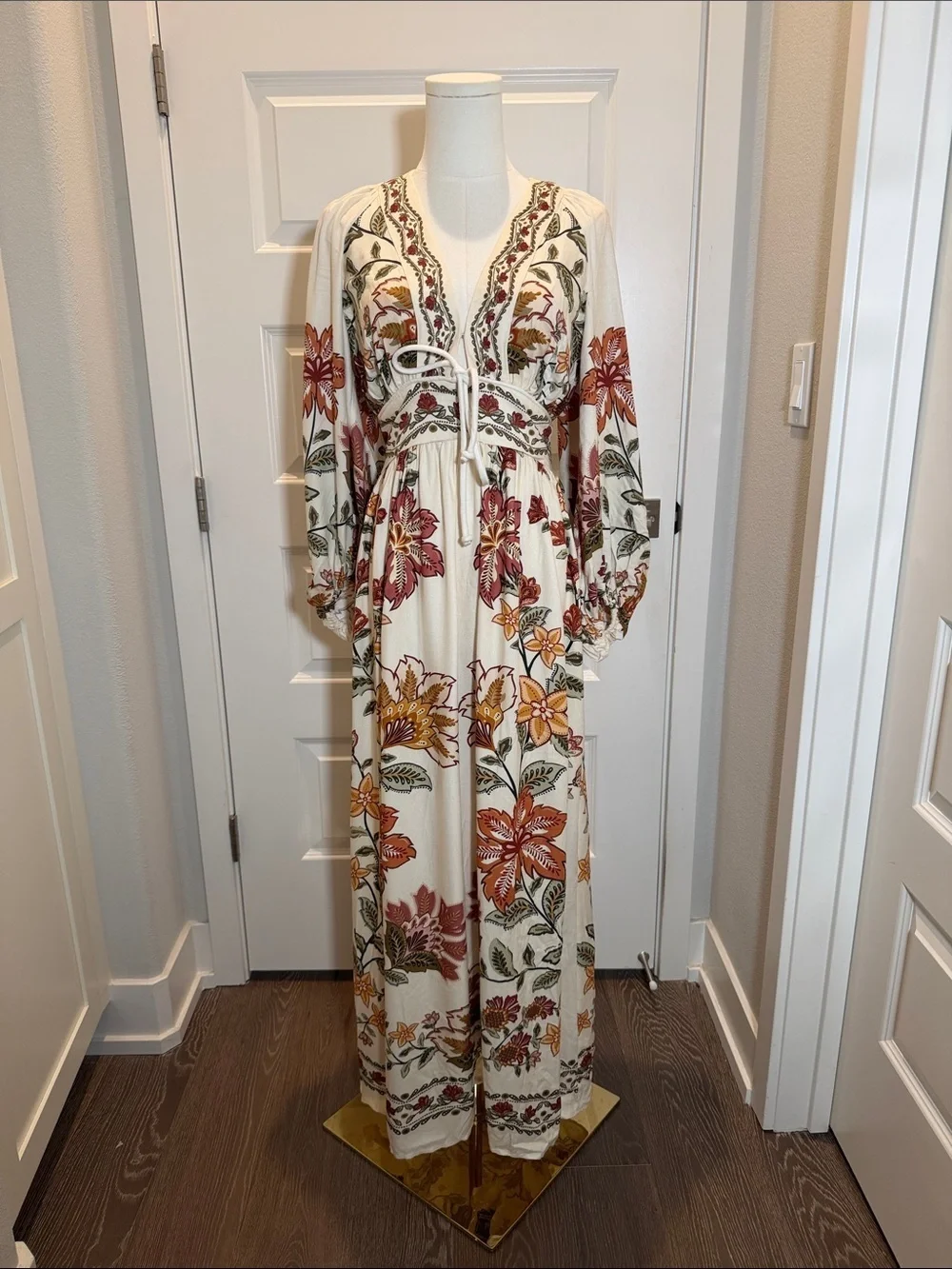 FARM Rio White Maxi Dress with Orange and Green Floral  Size S